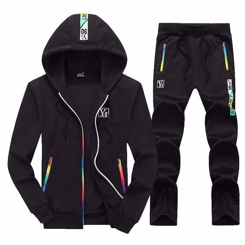 2024 Spring and Autumn Men's Casual Sports Suit Large Size Men's Trendy Cross-Border Loose Hooded Two-Piece Set European and American Men's and Women's