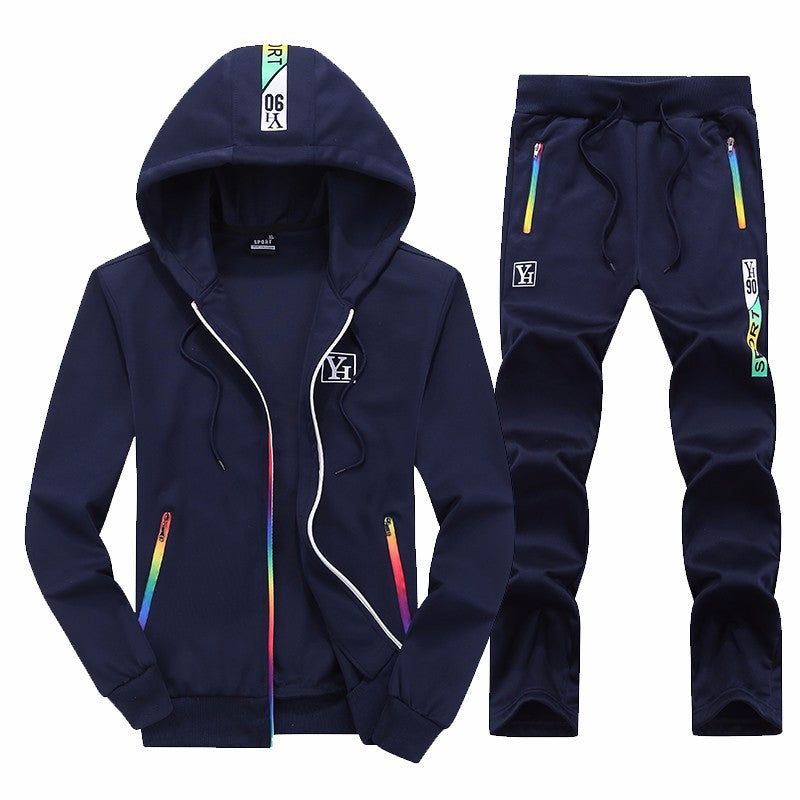 2024 Spring and Autumn Men's Casual Sports Suit Large Size Men's Trendy Cross-Border Loose Hooded Two-Piece Set European and American Men's and Women's