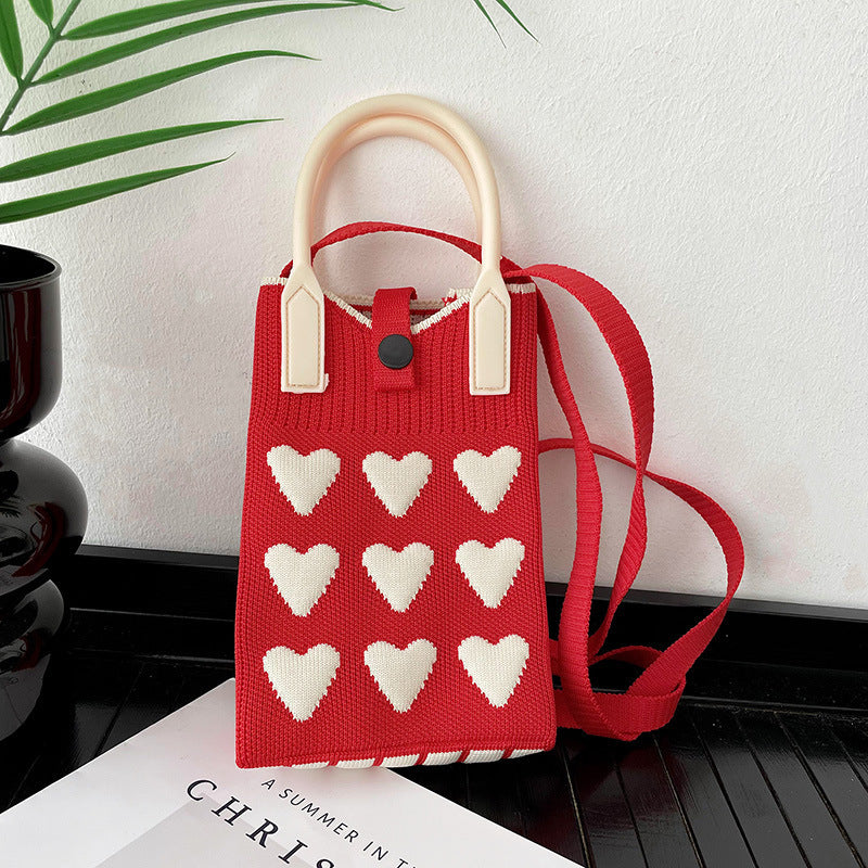 Plaid Mobile Phone Bag Women's Crossbody Bag Mini Small Bag Small and Cute Lightweight Four Seasons Handbag Knitted Bag