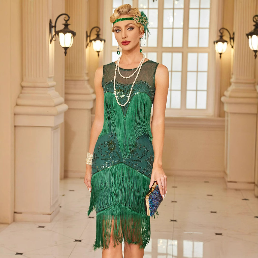 1920S Retro Prom Dress Skirt Embroidery Tassel Prom Party Sequin Beading Mesh Fashion Dress