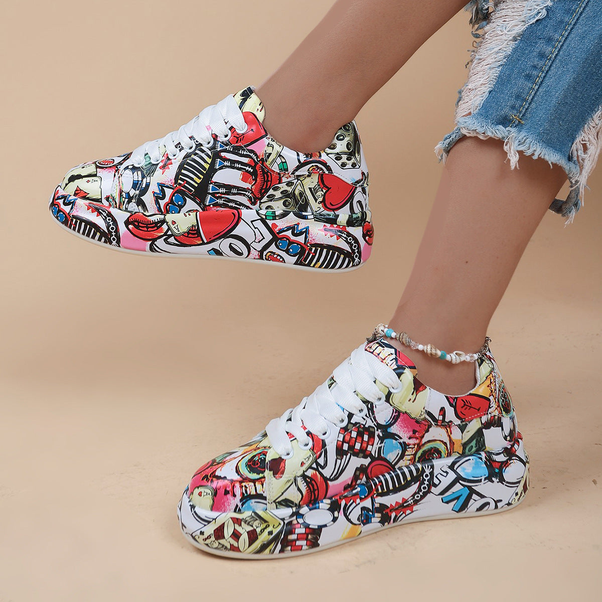Foreign trade new fashion flag platform lace-up sports shoes European and American round toe 43 size couple casual shoes