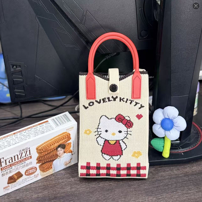 Plaid Mobile Phone Bag Women's Crossbody Bag Mini Small Bag Small and Cute Lightweight Four Seasons Handbag Knitted Bag