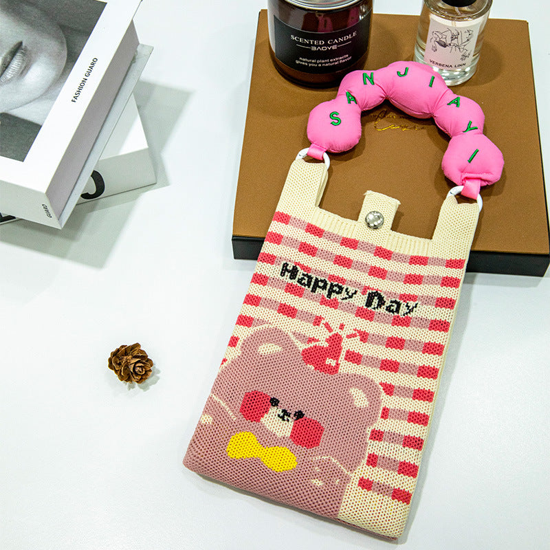 Plaid Mobile Phone Bag Women's Crossbody Bag Mini Small Bag Small and Cute Lightweight Four Seasons Handbag Knitted Bag
