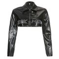 Cross-border PU leather color contrast stitching printing Zhang Zi stand collar zipper long sleeve slim-fit short trend motorcycle jacket women
