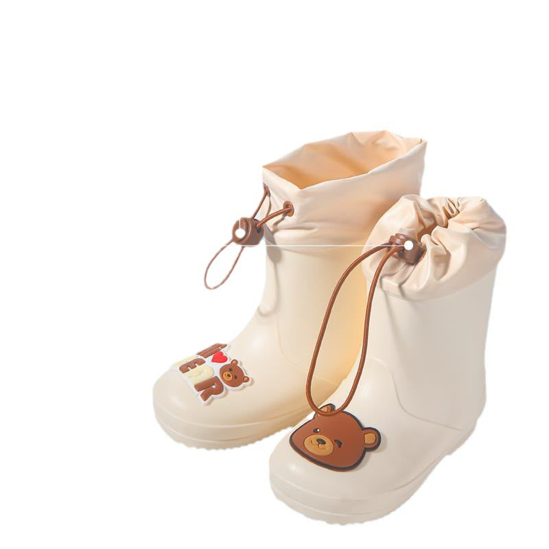 Children's Rain Boots Wholesale Kindergarten Baby New Girls Non-Slip Waterproof Rain Boots Drawstring Boys Water Shoes Cartoon Winter