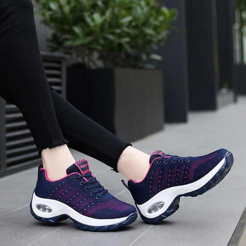 2025 New Autum Style Fly-Woven Mesh Breathable Middle-Aged and Elderly Women's Shoes Casual Shoes Trbottomyy Thick-Soled Sports Shoes