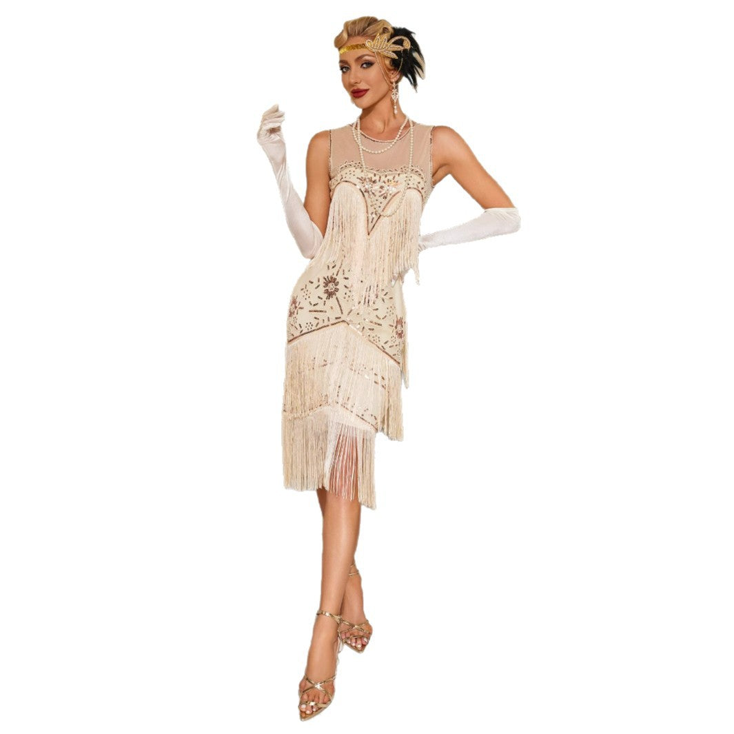 1920S Retro Prom Dress Skirt Embroidery Tassel Prom Party Sequin Beading Mesh Fashion Dress