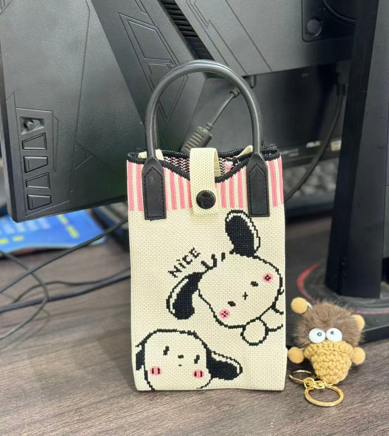 Plaid Mobile Phone Bag Women's Crossbody Bag Mini Small Bag Small and Cute Lightweight Four Seasons Handbag Knitted Bag