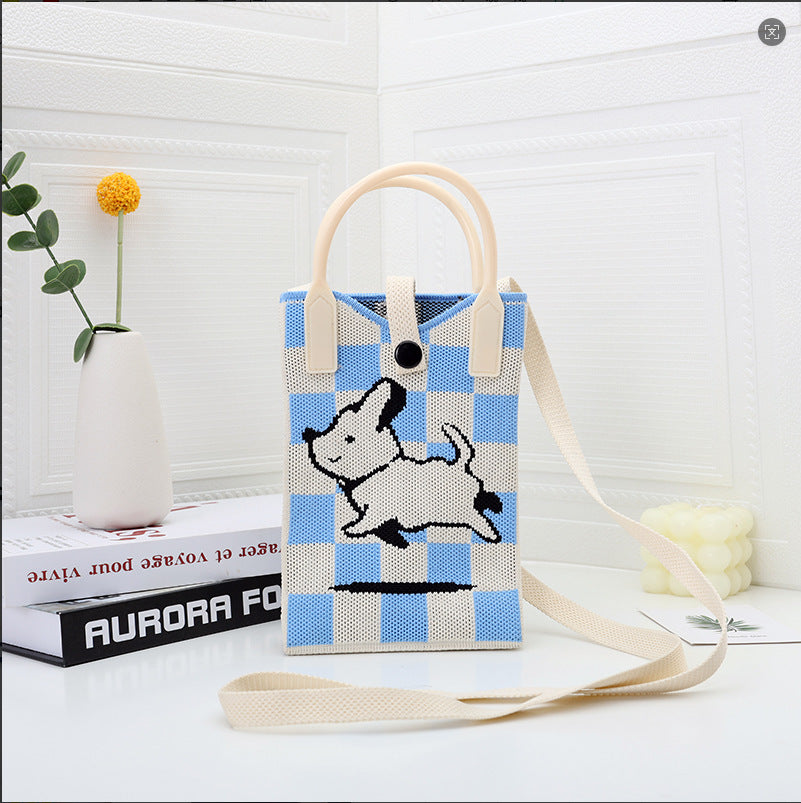 Plaid Mobile Phone Bag Women's Crossbody Bag Mini Small Bag Small and Cute Lightweight Four Seasons Handbag Knitted Bag