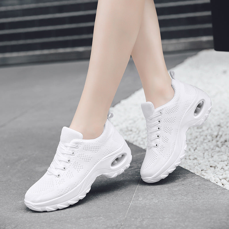 2025 New Autum Style Fly-Woven Mesh Breathable Middle-Aged and Elderly Women's Shoes Casual Shoes Trbottomyy Thick-Soled Sports Shoes