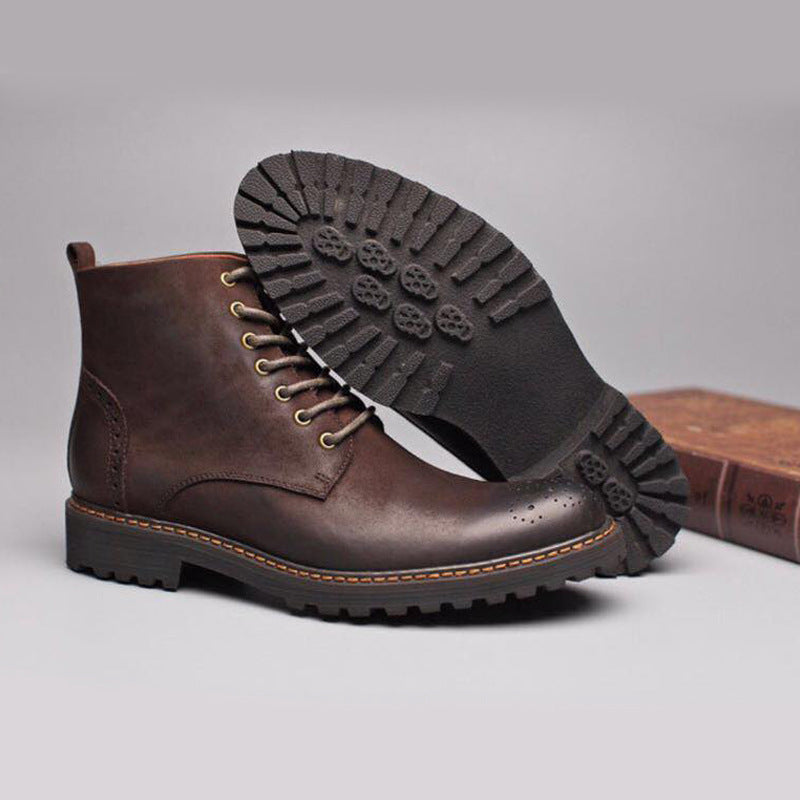 2025 Four Seasons Tooling Leather Shoes Men's European Station Big Head Retro Martin Boots Men's Non-Slip High Top All-Match Knight Boots