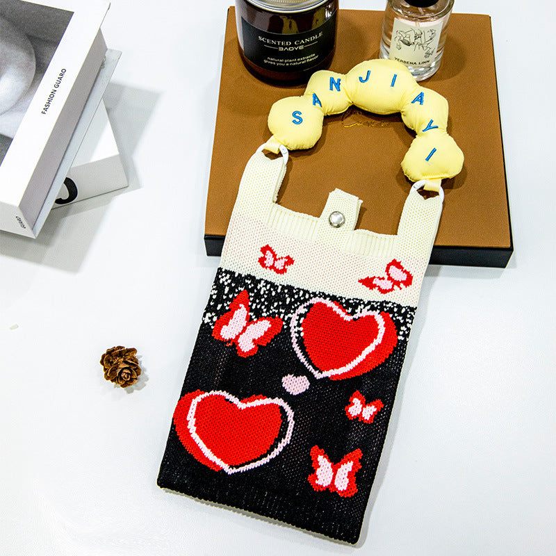 Plaid Mobile Phone Bag Women's Crossbody Bag Mini Small Bag Small and Cute Lightweight Four Seasons Handbag Knitted Bag