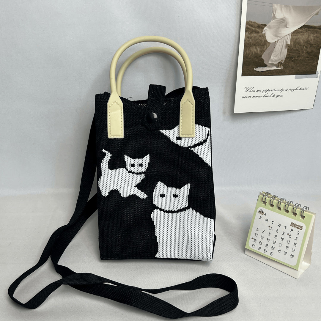 Plaid Mobile Phone Bag Women's Crossbody Bag Mini Small Bag Small and Cute Lightweight Four Seasons Handbag Knitted Bag
