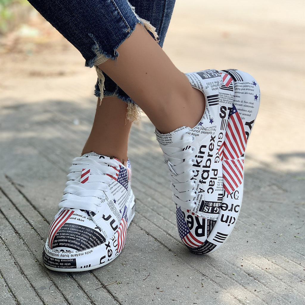 Foreign trade new fashion flag platform lace-up sports shoes European and American round toe 43 size couple casual shoes