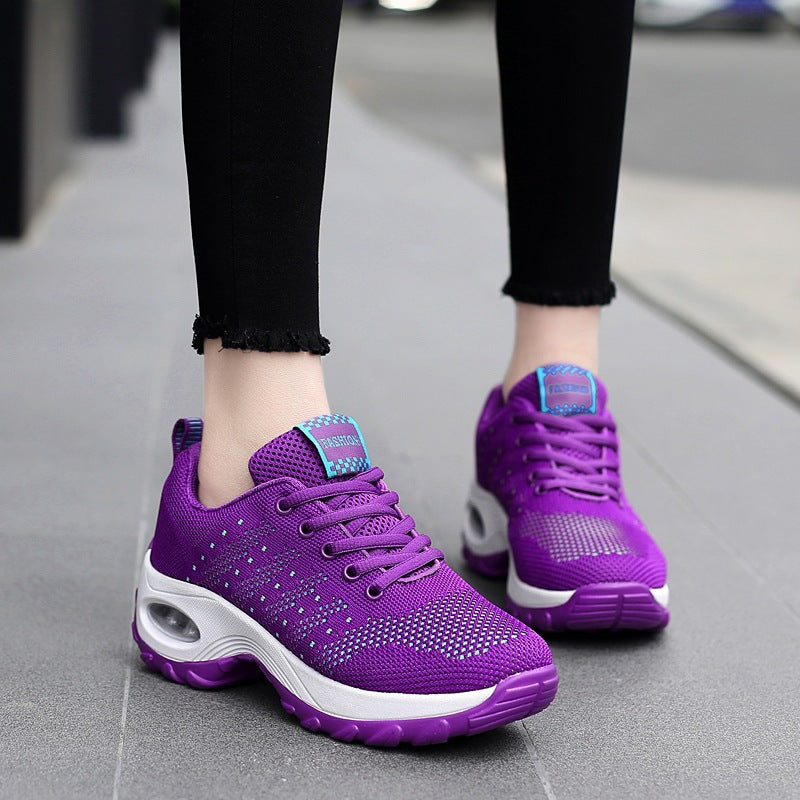 2025 New Autum Style Fly-Woven Mesh Breathable Middle-Aged and Elderly Women's Shoes Casual Shoes Trbottomyy Thick-Soled Sports Shoes