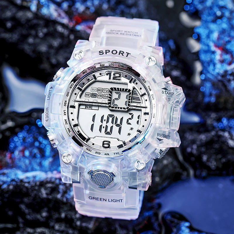 Electronic watch wholesale transparent strap waterproof electronic watch color luminous youth outdoor fashion student watch