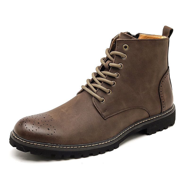 2025 Four Seasons Tooling Leather Shoes Men's European Station Big Head Retro Martin Boots Men's Non-Slip High Top All-Match Knight Boots