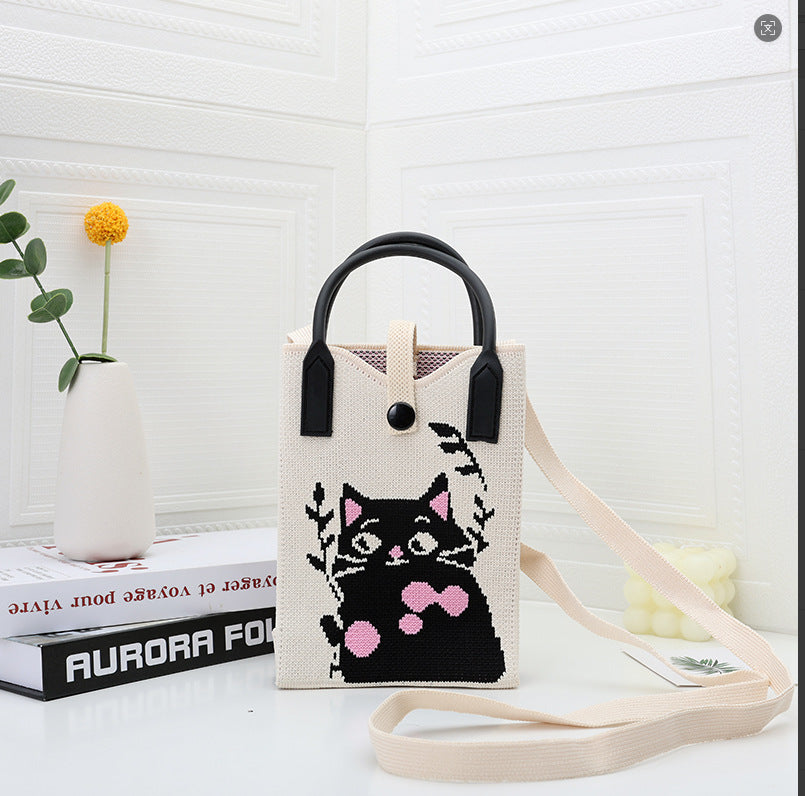 Plaid Mobile Phone Bag Women's Crossbody Bag Mini Small Bag Small and Cute Lightweight Four Seasons Handbag Knitted Bag