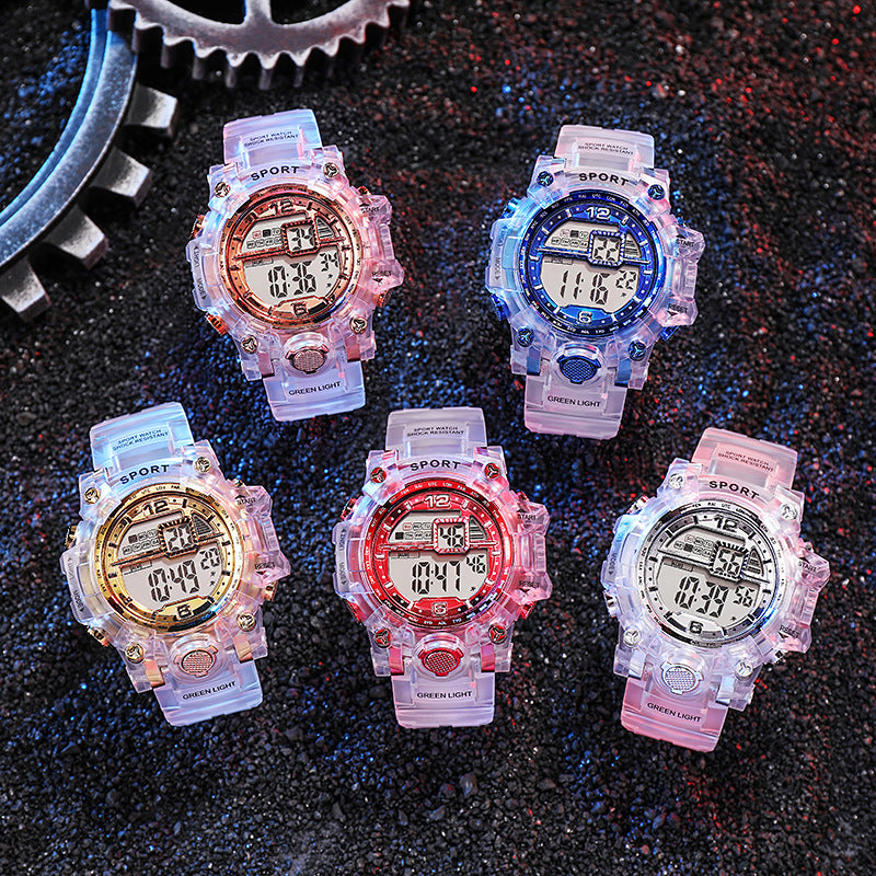 Electronic watch wholesale transparent strap waterproof electronic watch color luminous youth outdoor fashion student watch