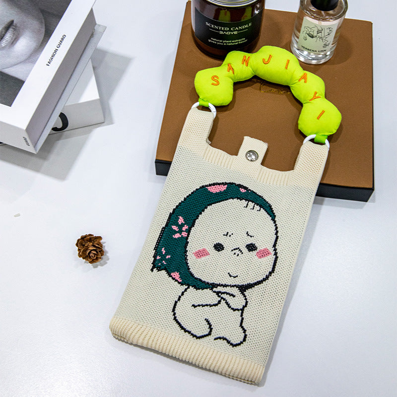Plaid Mobile Phone Bag Women's Crossbody Bag Mini Small Bag Small and Cute Lightweight Four Seasons Handbag Knitted Bag