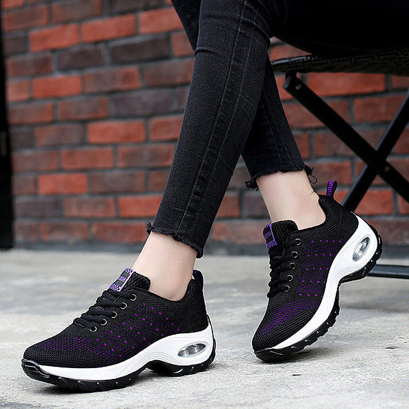 2025 New Autum Style Fly-Woven Mesh Breathable Middle-Aged and Elderly Women's Shoes Casual Shoes Trbottomyy Thick-Soled Sports Shoes