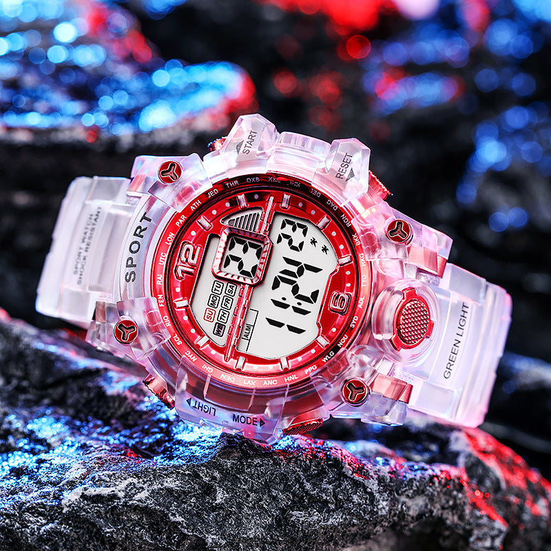 Electronic watch wholesale transparent strap waterproof electronic watch color luminous youth outdoor fashion student watch