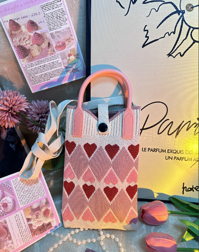 Plaid Mobile Phone Bag Women's Crossbody Bag Mini Small Bag Small and Cute Lightweight Four Seasons Handbag Knitted Bag