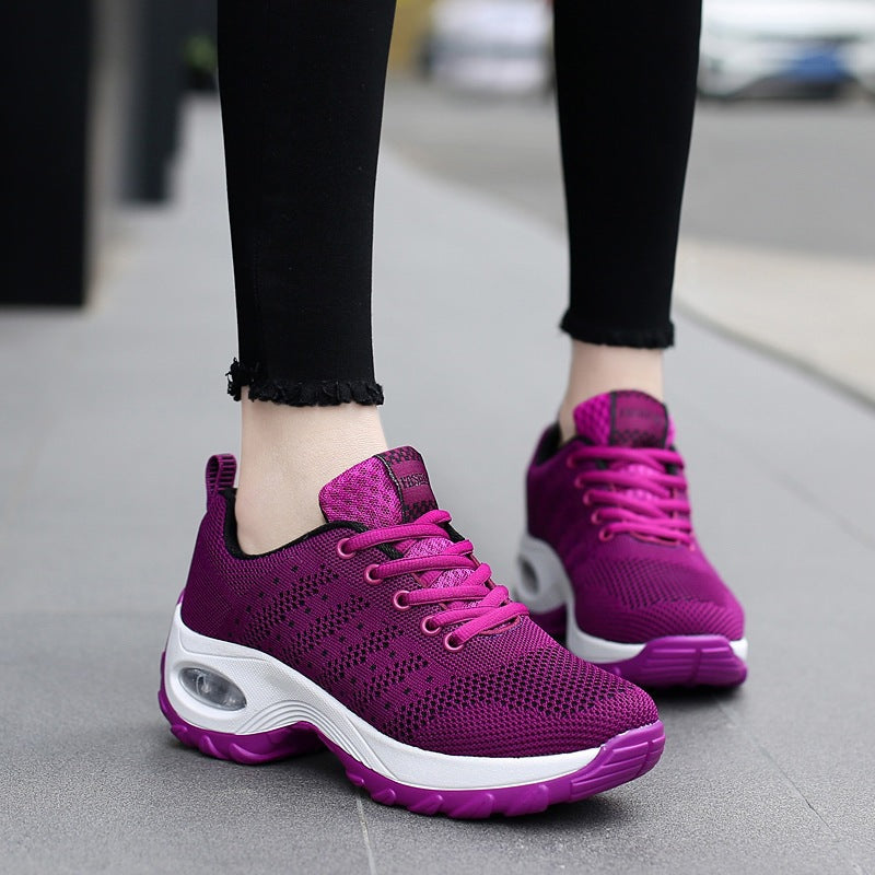 2025 New Autum Style Fly-Woven Mesh Breathable Middle-Aged and Elderly Women's Shoes Casual Shoes Trbottomyy Thick-Soled Sports Shoes