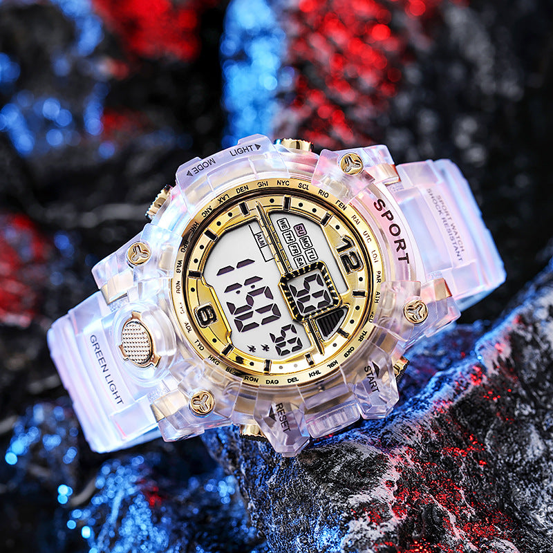 Electronic watch wholesale transparent strap waterproof electronic watch color luminous youth outdoor fashion student watch