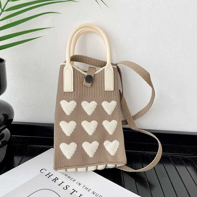 Plaid Mobile Phone Bag Women's Crossbody Bag Mini Small Bag Small and Cute Lightweight Four Seasons Handbag Knitted Bag