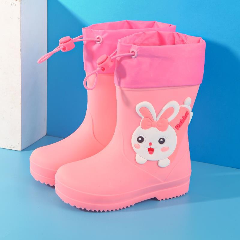 Children's Rain Boots Wholesale Kindergarten Baby New Girls Non-Slip Waterproof Rain Boots Drawstring Boys Water Shoes Cartoon Winter