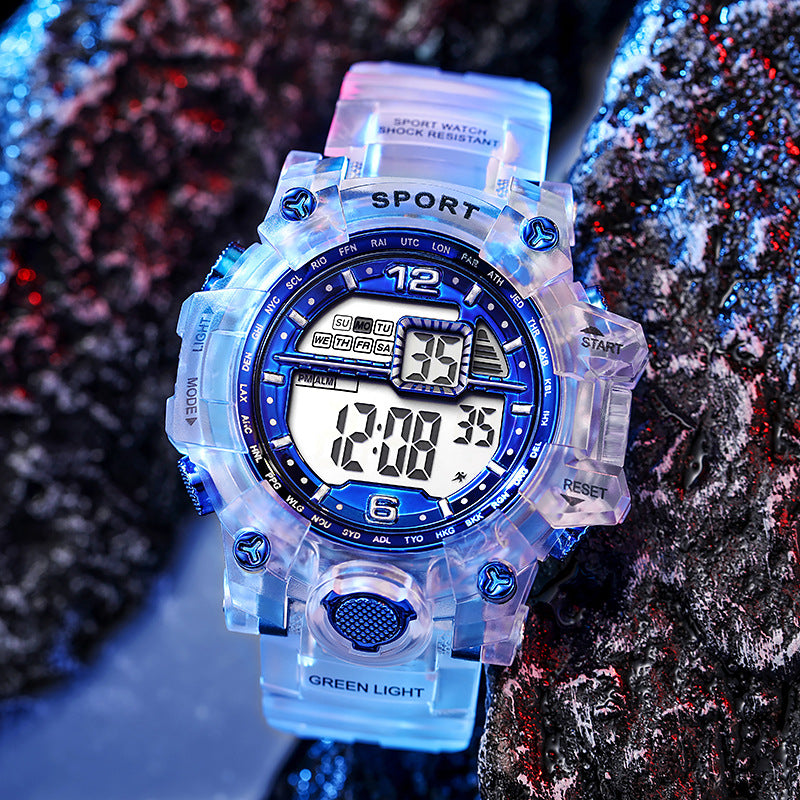 Electronic watch wholesale transparent strap waterproof electronic watch color luminous youth outdoor fashion student watch