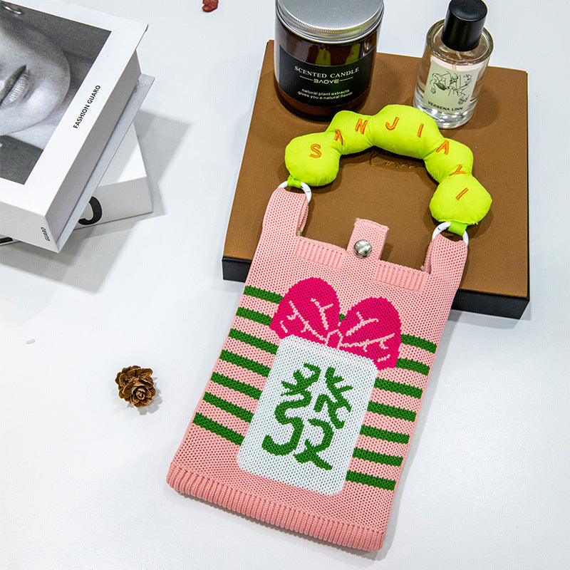 Plaid Mobile Phone Bag Women's Crossbody Bag Mini Small Bag Small and Cute Lightweight Four Seasons Handbag Knitted Bag