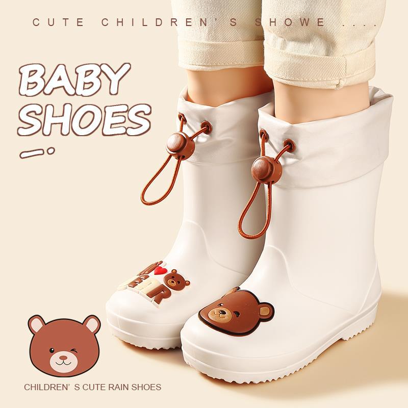 Children's Rain Boots Wholesale Kindergarten Baby New Girls Non-Slip Waterproof Rain Boots Drawstring Boys Water Shoes Cartoon Winter