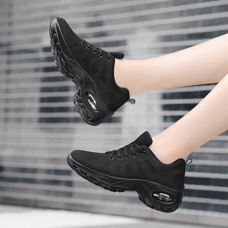 2025 New Autum Style Fly-Woven Mesh Breathable Middle-Aged and Elderly Women's Shoes Casual Shoes Trbottomyy Thick-Soled Sports Shoes