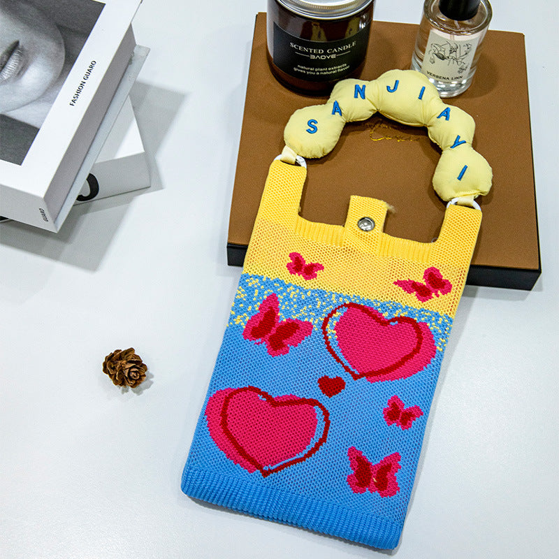 Plaid Mobile Phone Bag Women's Crossbody Bag Mini Small Bag Small and Cute Lightweight Four Seasons Handbag Knitted Bag