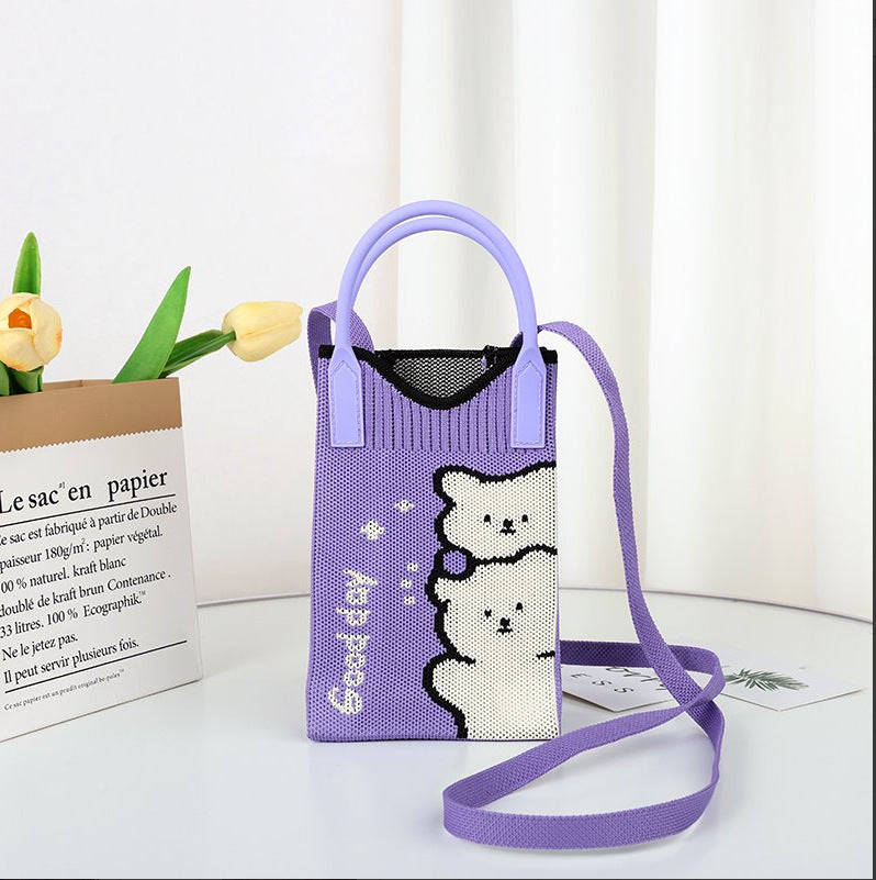 Plaid Mobile Phone Bag Women's Crossbody Bag Mini Small Bag Small and Cute Lightweight Four Seasons Handbag Knitted Bag