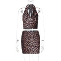 European and American Cross-Border 2025 New Summer Women's Leopard Print Sexy Halterneck Vest Hip-Covering Short Skirt Two-Piece Suit
